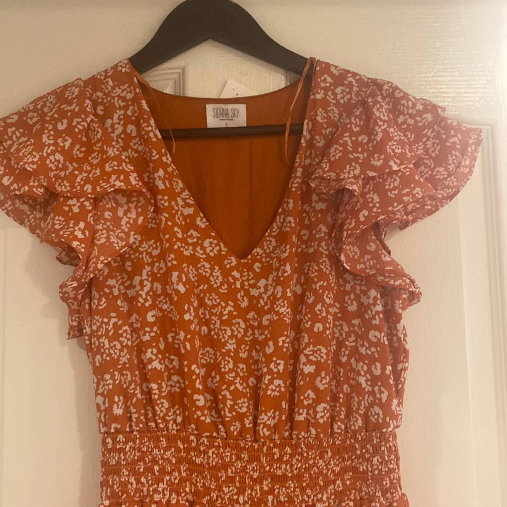 Orange floral summer dress S